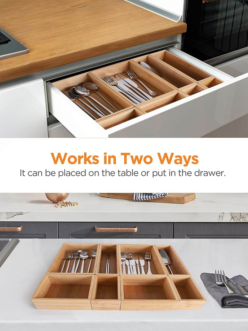 InnoGear Set of 8 Desk Drawer Organiser Trays, Bamboo Storage Boxes Divider with 4-Size Make-up Organiser for Office Kitchen Bedroom [UK]