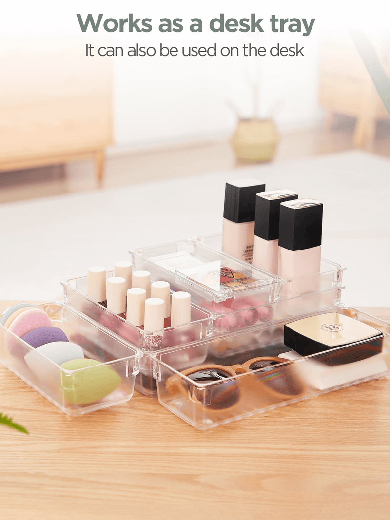InnoGear Set of 9 Desk Drawer Organiser Trays with 4-Size Clear Plastic Storage Boxes Divider Make-up Organiser for Kitchen Bedroom Office (Clear) [UK]