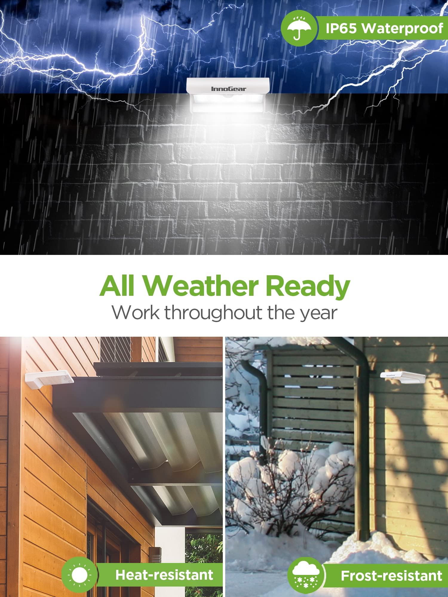 Innogear solar gutter lights wall outdoor motion sensor light security cheap