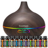 InnoGear Aromatherapy Diffuser & Oils Set, Oil Diffusers Ultrasonic Diffuser Cool Mist Humidifier with 4 Timers 7 Colors Light Waterless Auto Off for Large Room Office, Dark Wood Grain
