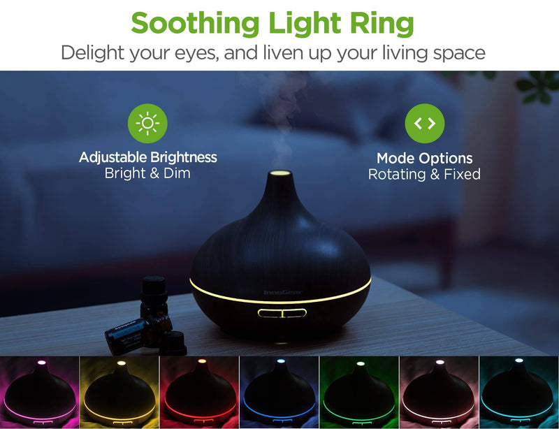 InnoGear Aromatherapy Diffuser & Oils Set, Oil Diffusers Ultrasonic Diffuser Cool Mist Humidifier with 4 Timers 7 Colors Light Waterless Auto Off for Large Room Office, Dark Wood Grain